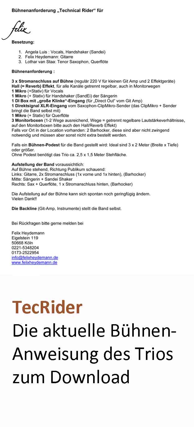 Bühnenanforderung „Technical Rider“ für